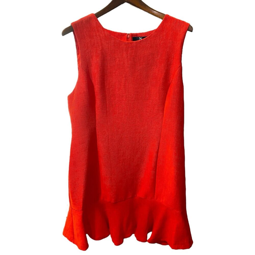 N Natori Jacquard Plisse Sleeveless Sheath Dress Size 16 NWT $169 Red‎ Orange